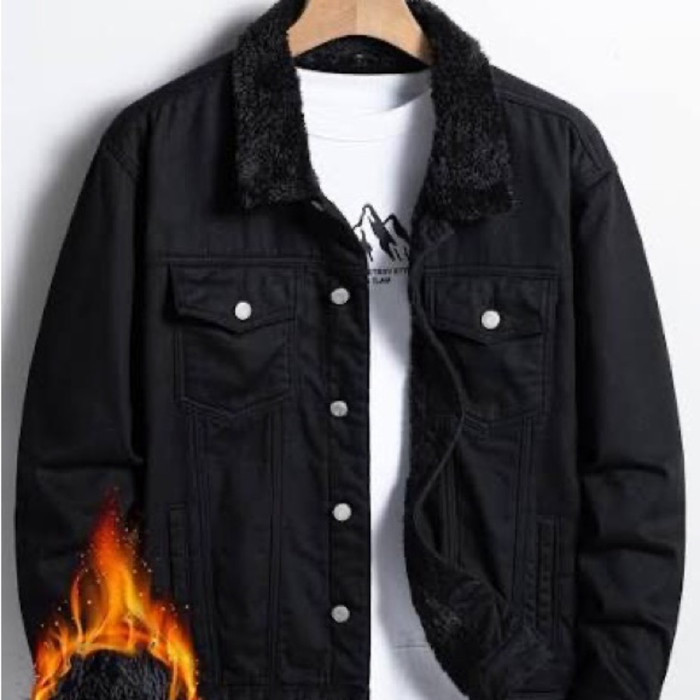 Black Denim Fleece Lined Men’s Jacket